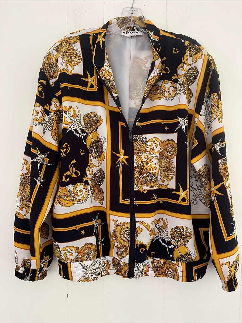 JOYCE Vintage Women's Nautical Shells Design Navy Gold White Jacket Size 14